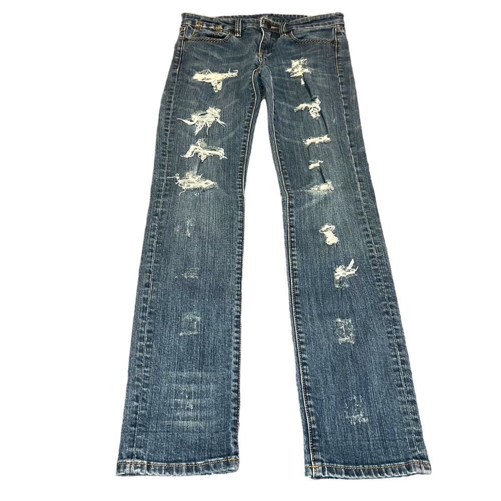 BCBGMaxazria Medium Fade Distressed Straight Leg Jeans Size 28